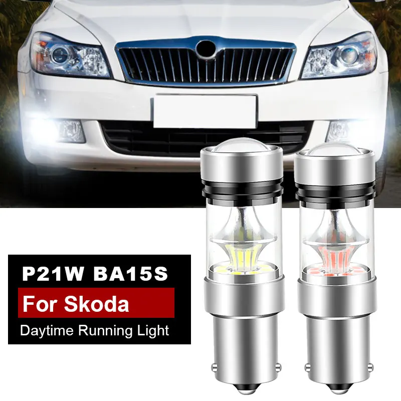 2PCS For Skoda Superb MK2 Octavia 2 A5 FL 2010-2013 LED Daytime Running Light DRL Bulb Lamp P21W BA15S 1156