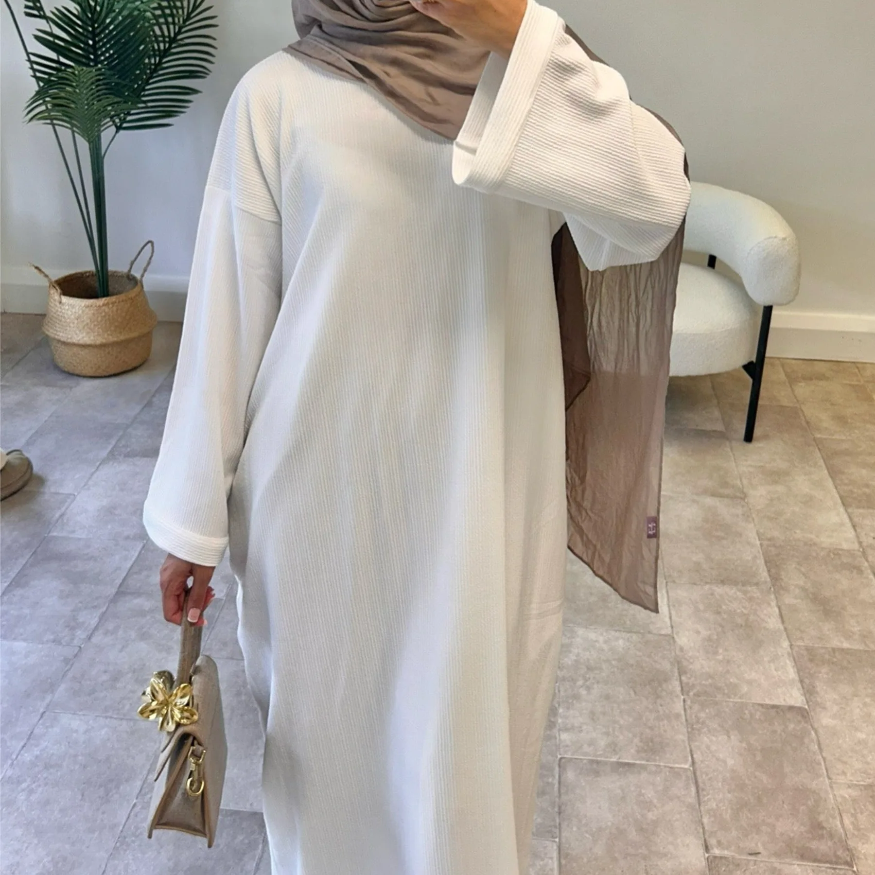 Muslim Fashion Abaya Winter Warm Islamic Abaya Corduroy Solid Closed Abayas Muslim Dress Casual Loose Four Seasons Abaya Robe