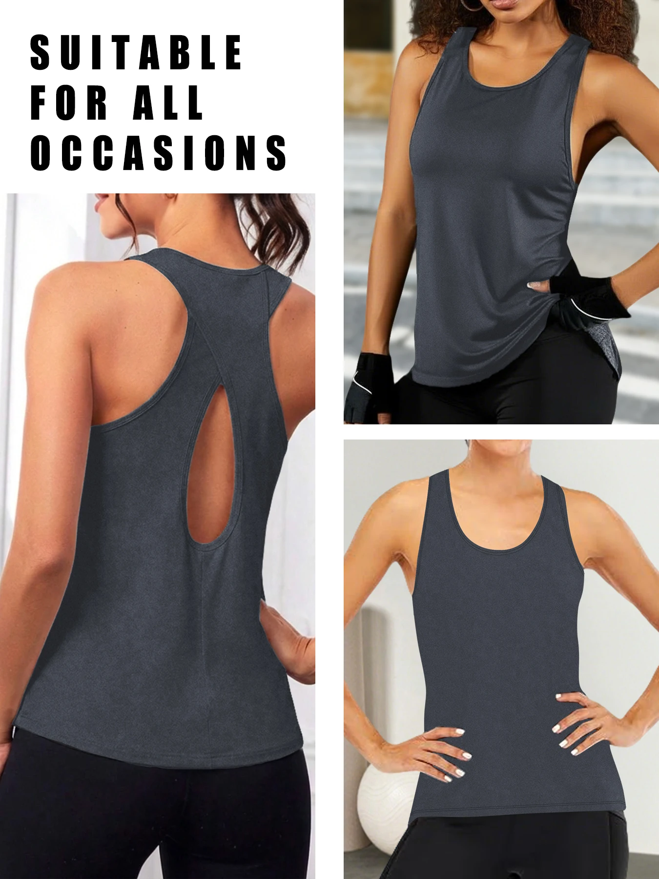 Superweiche Rückenfreie Workout-Tops für Frauen Racerback Tanktops Offener Rücken Lauf-Muskelshirt Yoga-Shirts – Detail 4