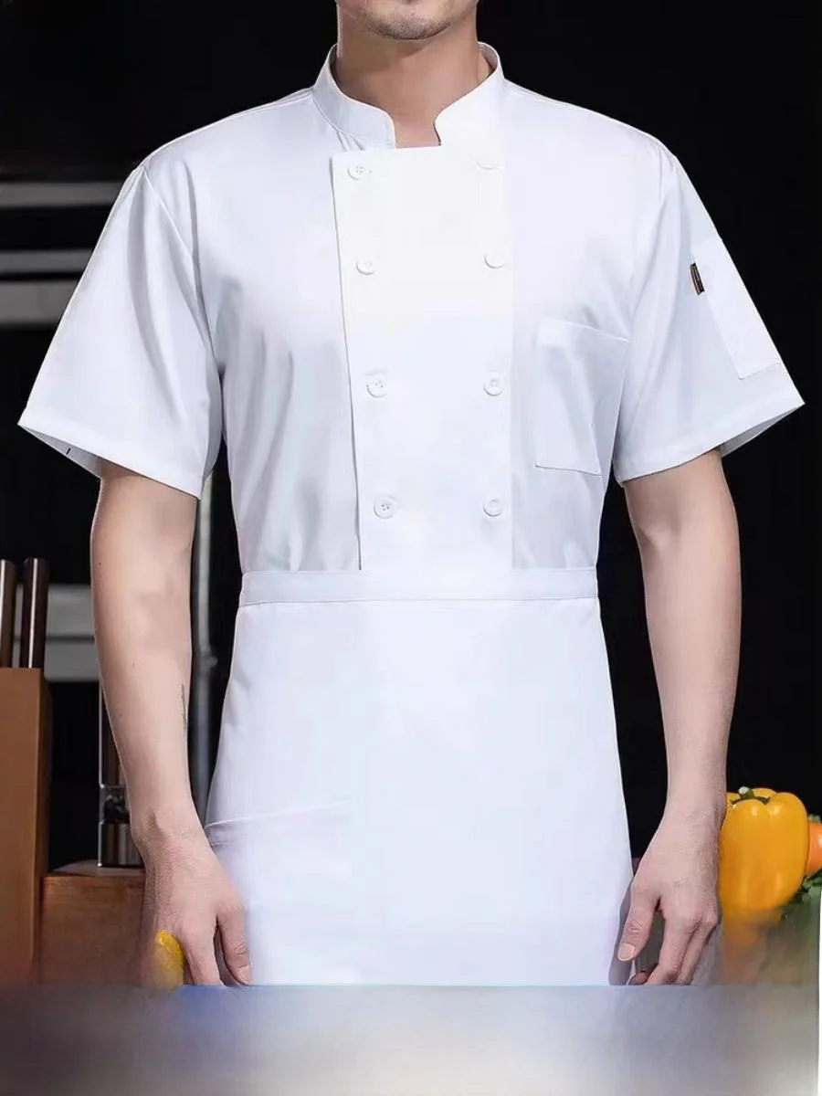 

Мужская рабочая форма для поваров с коротким рукавом, с индивидуальным принтом, дышащая, влагоотводящая, из смесового хлопка, весна-лето