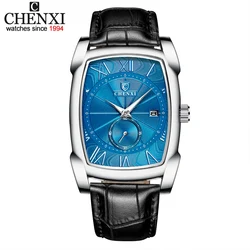 CHENXI Hot Sale Leather Strap Rectangle Watches for Men Fashion Casual Roman Numerals Waterproof Quartz Wristwatch Business Male