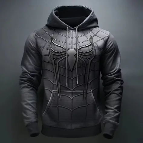 Hochwertiger, bequemer, warmer Freizeit-Hoodie für Herren mit einem trendigen 3D-Spinnenmuster – perfekt für den täglichen Gebrauch im Herbst und Winter – Detail 3