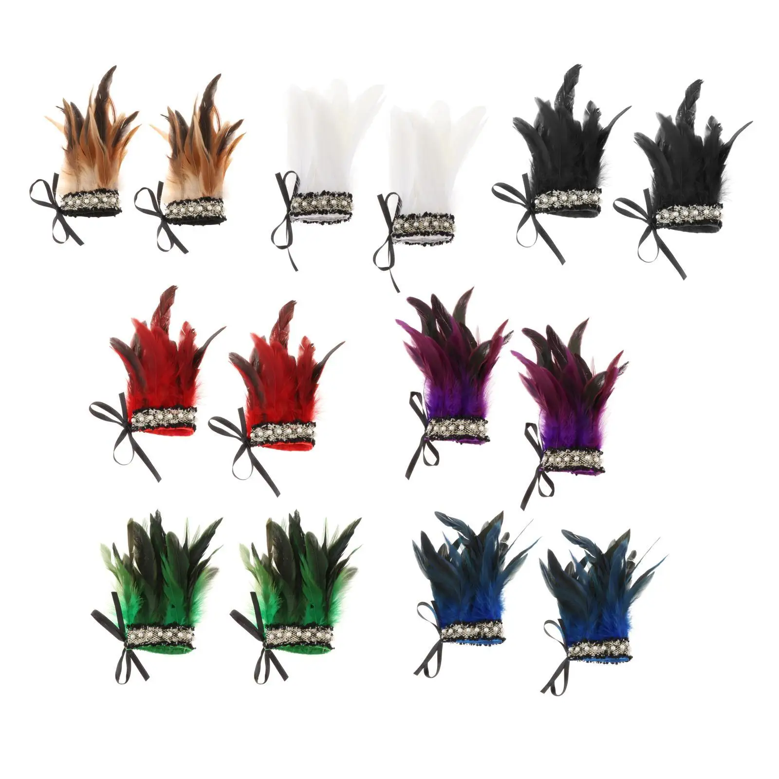 2 Pieces Plush Wrist Cuffs Artificial Feather Sleeves Bracelets Dyed Gothic for