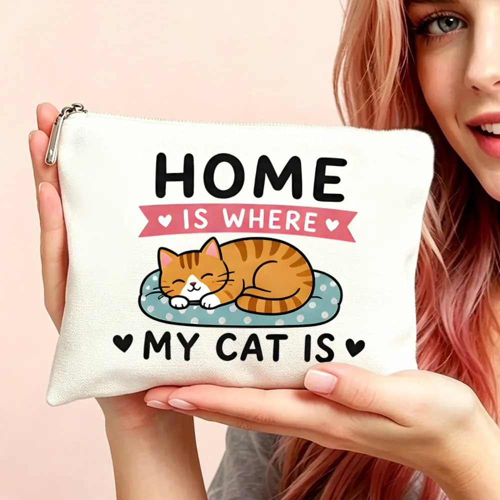 Makeup Cosmetic Bag and Toiletry Pouch Bag for Women, Home Cat Print Makeup Bag for Mom Daughters Friends Travel Birthdays