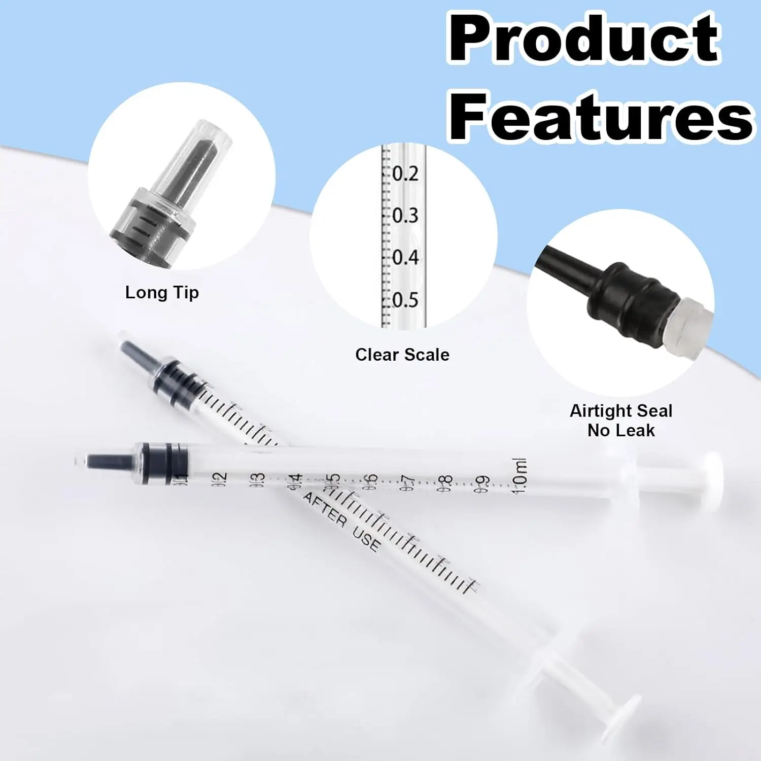 1ml Sterile Oral Syringe, Individually Wrapped Cap, 1cc for Pet, Oil, Glue, Lab Use, Liquid Dispenser (50/100 Pack, No Needle)​