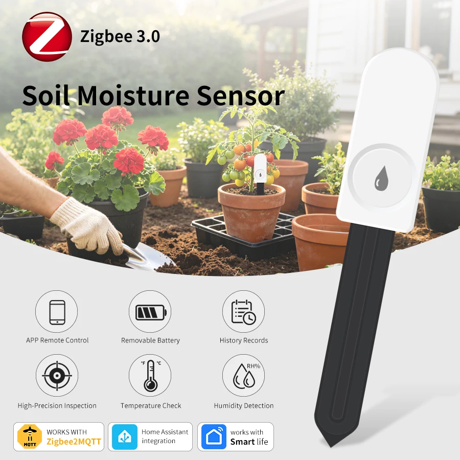 Tuya Zigbee Temperature Sensor Humidity Moisture Detector Smart Soil Tester Moisture Sensor Monitor for Home Garden Smart Home