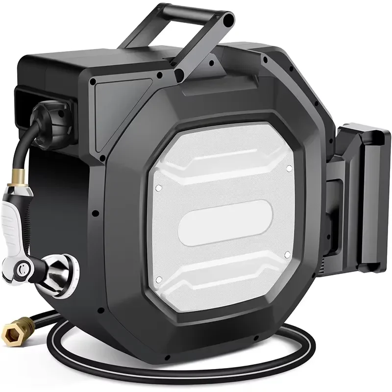 5/8"90 ft Heavy Retractable Garden Hose Reels Self Retracting Wall Mount Hose Reel Automatic Recoil Storage