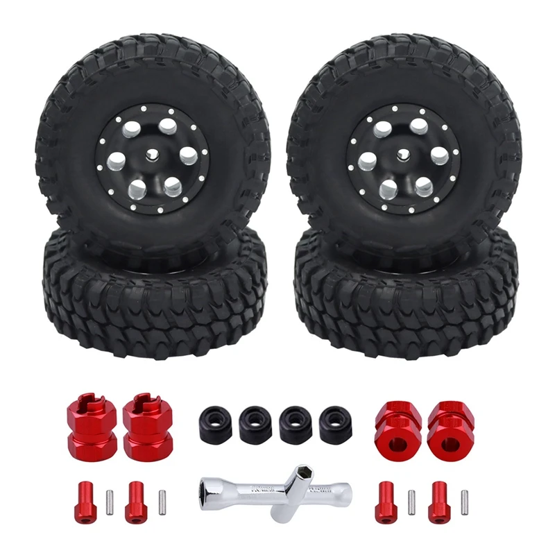 Bead Lock Wheel For SCX24 AXI 90081 Metal Wheel Hub+Tire+Hexagon Adapter+Wrench +4 Anti-Slip Screw Cap,Upgrade Accessories