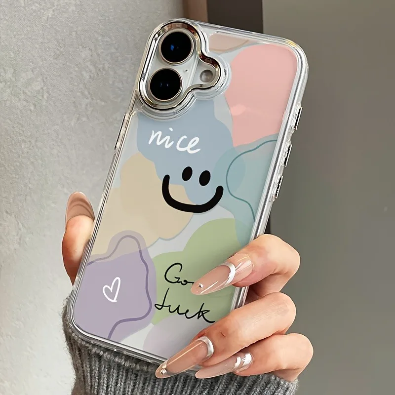 Прозрачный чехол для телефона с улыбающимся лицом и бантом в форме сердца для iPhone 17 Pro Max 16E 16 15 13 12 11 14 7 8 Plus XS X XR, противоударный мягкий чехол