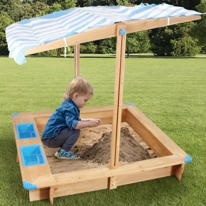 

Outdoor Sandbox with Adjustable Sunshade Canopy, Convertible Roof for All-Day Sun Protection Play