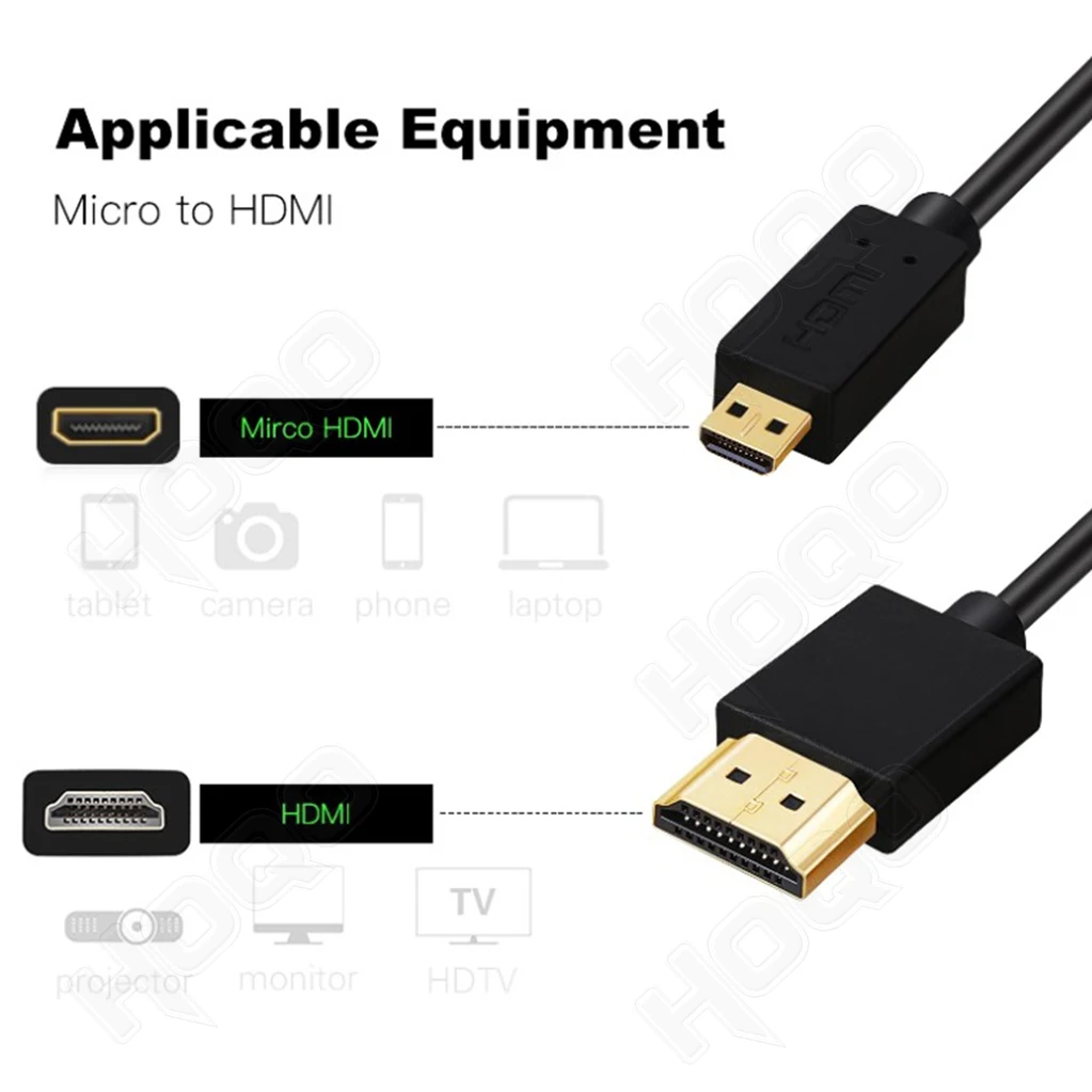 Ultra fino 4k micro hdmi para hdmi para mini cabo hdmi od 3.2mm super macio @ 60hz leve portátil 1 curto fino hdmi2.0 enrolado