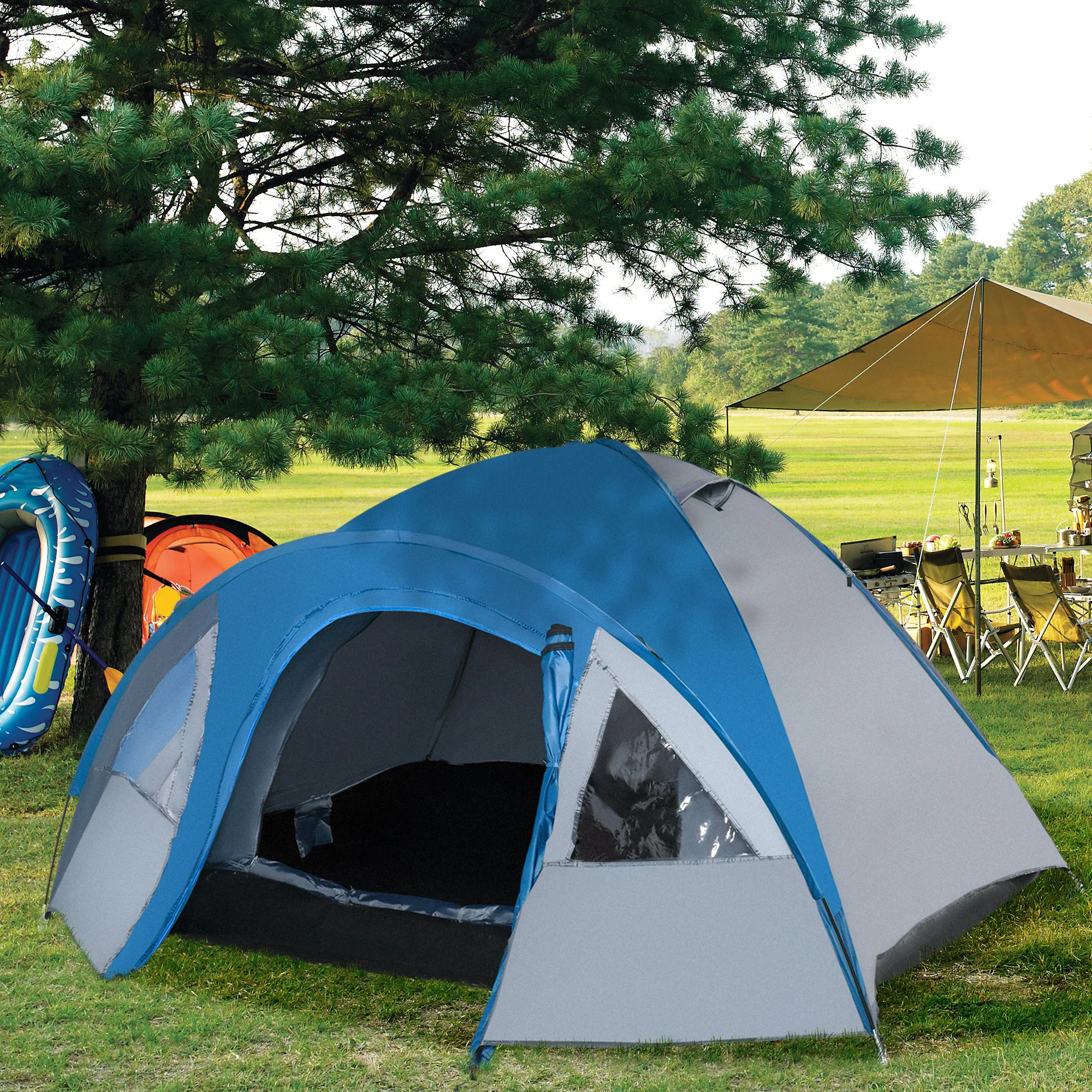 Tenda Outsunny per 3-4 persone 250X300X130 cm Grigio e Blu