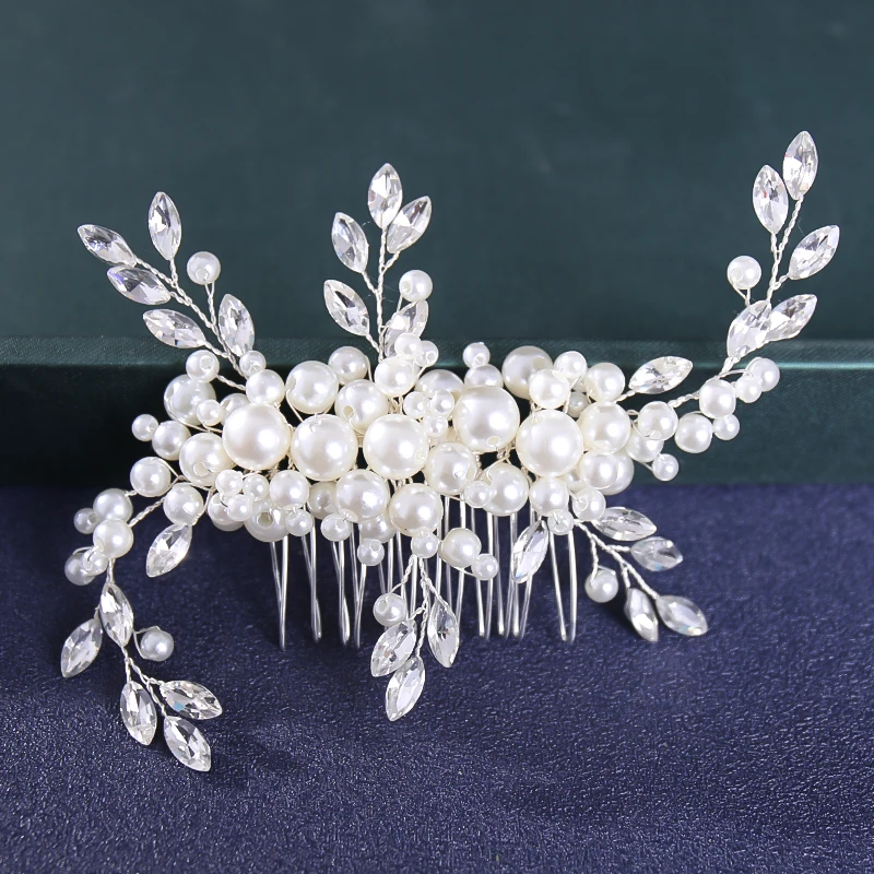 Wedding Pearl Hair Comb rose gold flowers female hair jewelry golden wedding Hair Jewelry Fashion Bride Metal Jewellery image 2