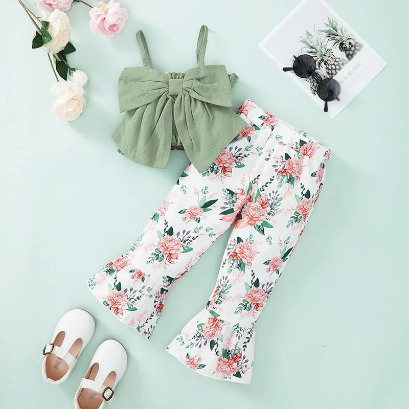 

1-4 Y Kids Girls Suit Sleeveless Floral Printing Tops+Elastic Waist Pants 2Pcs Set Cotton Toddler Girl Clothes Summer Outfit D2L