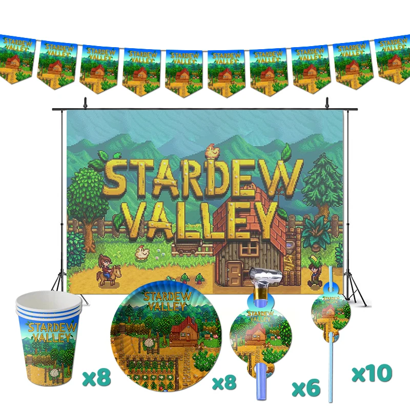 

Stardew Valley Birthday Party Decorations Game Theme Supplys Banner Cups Plates Sebastian Emily