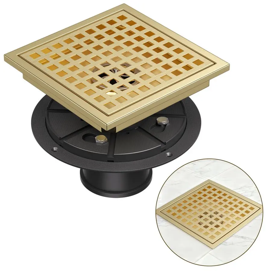 

Душевой трап с фланцем, 4 дюйма, матовое золото, с уловителем волос, из нержавеющей стали SUS304, для душа