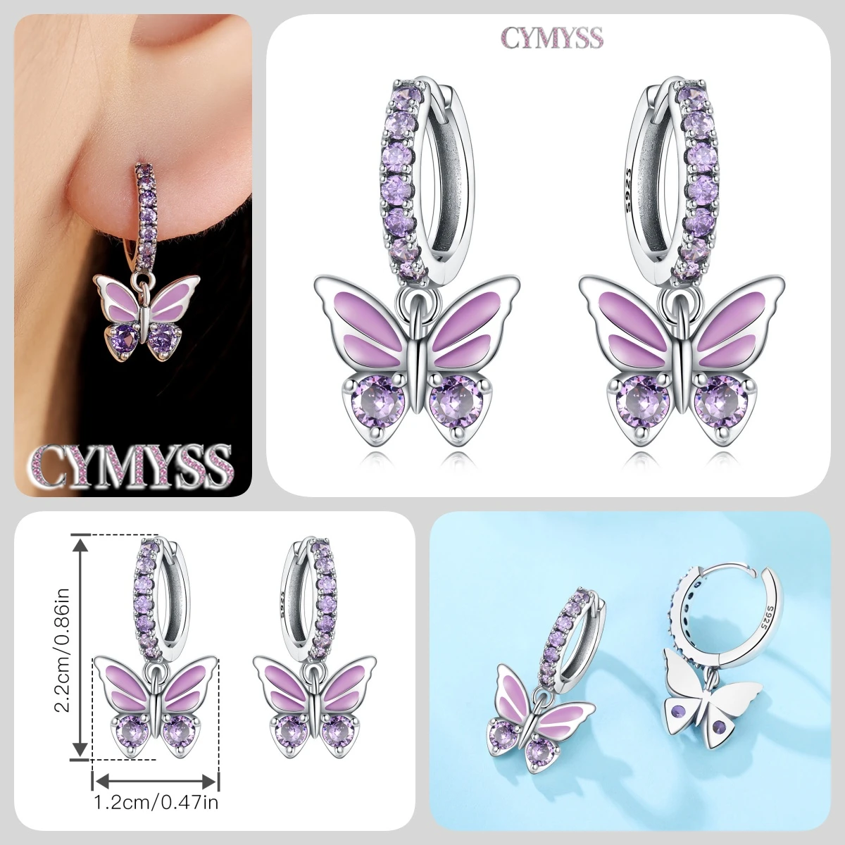 925 Sterling Silver Inlaid Zircon Butterfly Earrings Insect Element Original Design Women's Fashion Party Jewelry Gift Ear Loops S9d6e4033624746db905d212b19e5e1cat