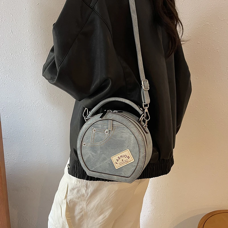 Runde Handtasche Retro Shoudler Taschen für Frauen 2024 Mini kleine Umhängetasche klassische Pu Griff Geldbörse Bolasas runde Einkaufstasche – Detail 6