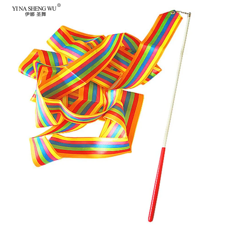 ผู้ใหญ่เด็ก4M ริบบิ้นยิมนาสติกเต้นรำริบบิ้น Rhythmic Art ยิมบัลเล่ต์ลำแสง Twirling Rod Rainbow ริบบิ้น