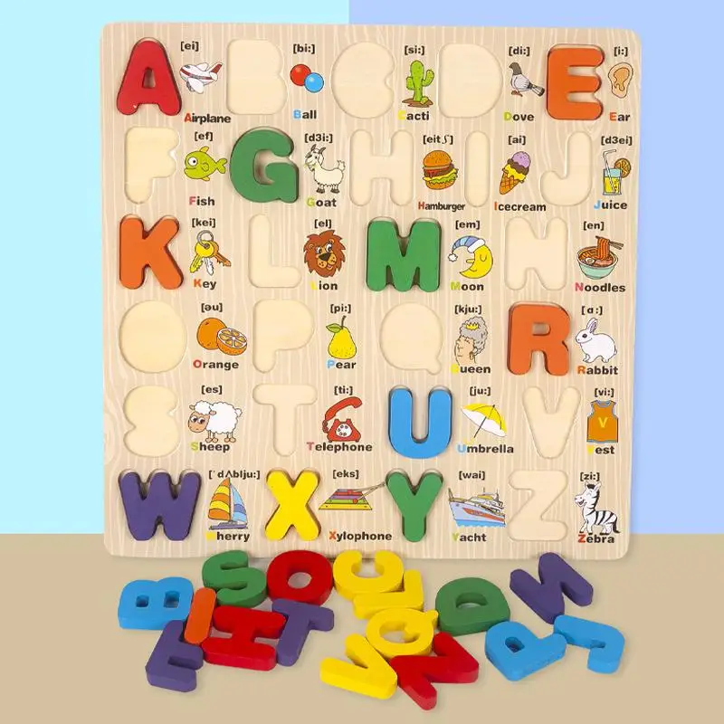 【BS】Montessori Toys Letter Numbers Wooden Puzzle Sorting Math Bricks Preschool Early Learning Educational Toys For Children