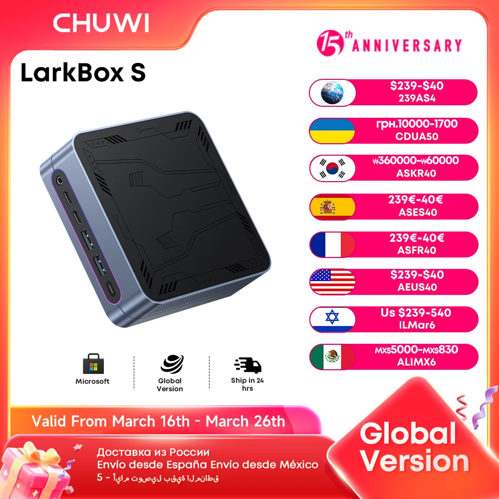 CHUWI 2024 LarkBox S Mini PC Intel Core i3-1220P Windows 11 Mini Pc 16 GB DDR4 512 GB PCIe M.2 SSD WIFI5 BT5.1 Desktop Computer