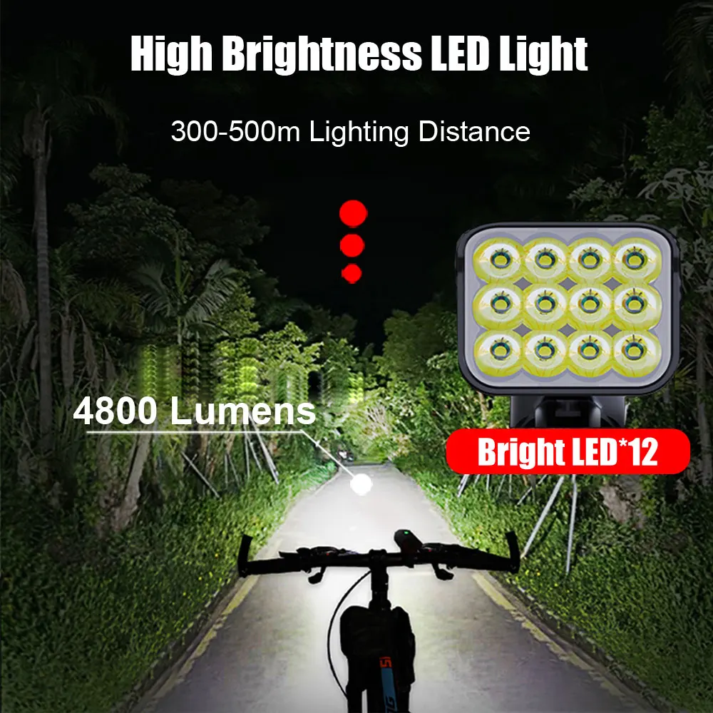 NEWBOLER 12 LED Bike Light 4800 Lumens USB Chargeable Aluminum MTB Bicycle Light 10000mAh Power Bank Headlight Bike Accessorie