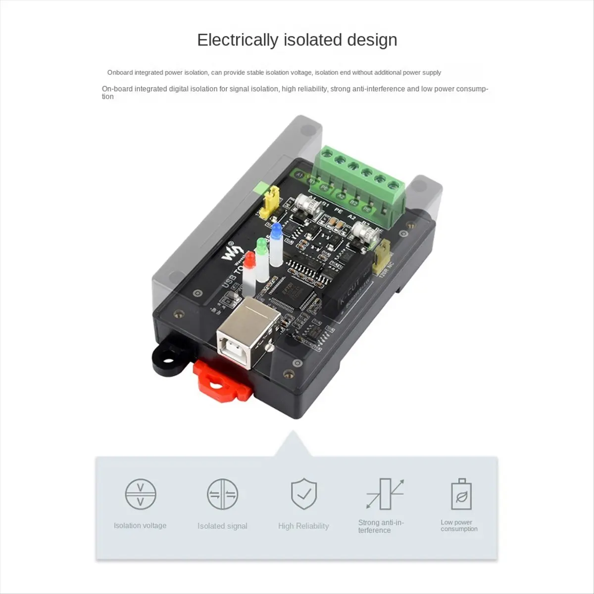 AA19 Waveshare USB to 2 Channel RS485 Industrial Grade Isolated Converter FT2232HL Support Wall and Din Rail