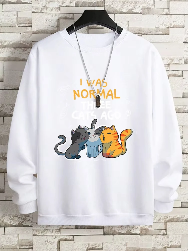 

I Was Normal Three Cats Ago Man Hoodie Hip Hop Loose Pullovers Vintage Fleece Hoody Crewneck Fashion Fleece Warm Clothing Women