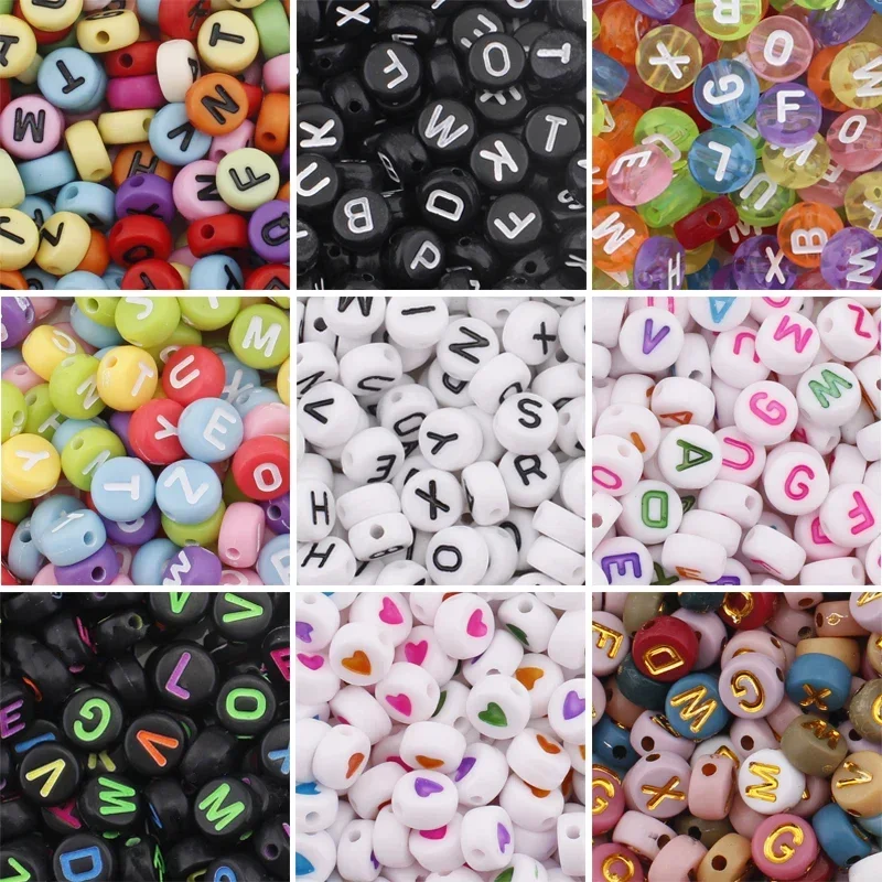 

100pcs 7mm A-Z Round Letter Alphabet Acrylic Beads Loose Spacer Beads for Jewelry Making DIY Bracelet Necklace Accessories