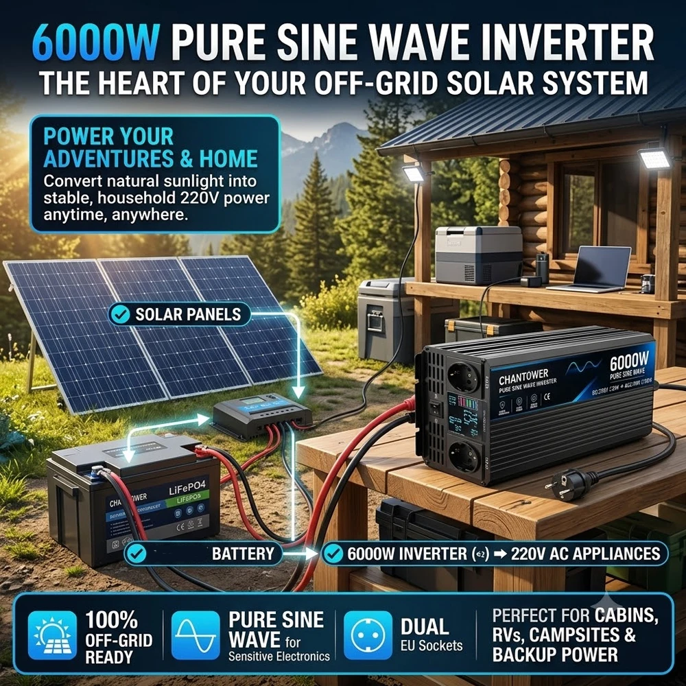 محول تيار متردد بتيار موجي جيب - مراجعة Pure Sine Wave Inverter 5000W 48V 220V وسعره