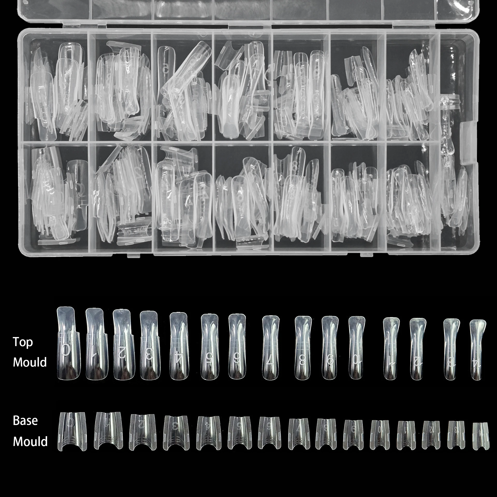 Sandwich Nails Dual Forms - 240Pcs Long Coffin Nail Mold for Quick Nails Extension, No Paper Forms Needed, 15 Sizes Plastic For