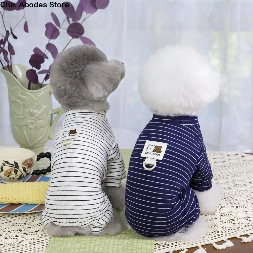 

Pet Accessories Soft Striped Dog Pajamas Breathable Short Sleeve Puppy Overalls Lapel Style Dog Hoodies Pug