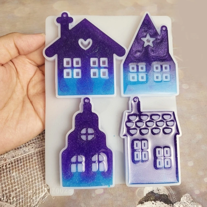 Silicone Mold for Creating Unique House Keychains and Charm Epoxy Resin Key Chain Mould Stylish Jewelry Making Tool C1FC