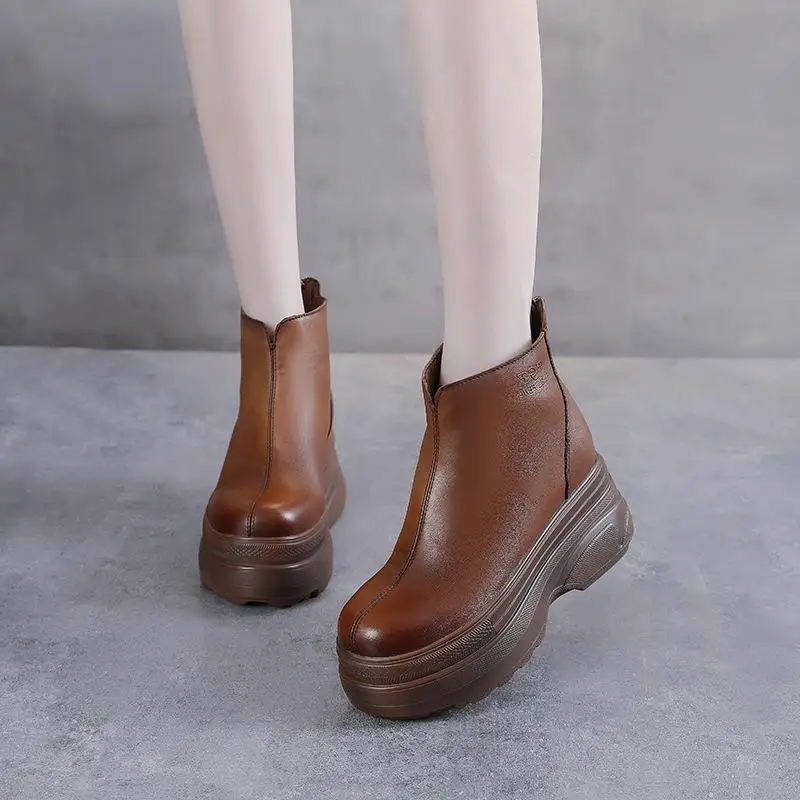 

High Heel Boots Women's Leather Boots Short Motorcycle Boots Thick Bottom Boots British Style Summer Shoes