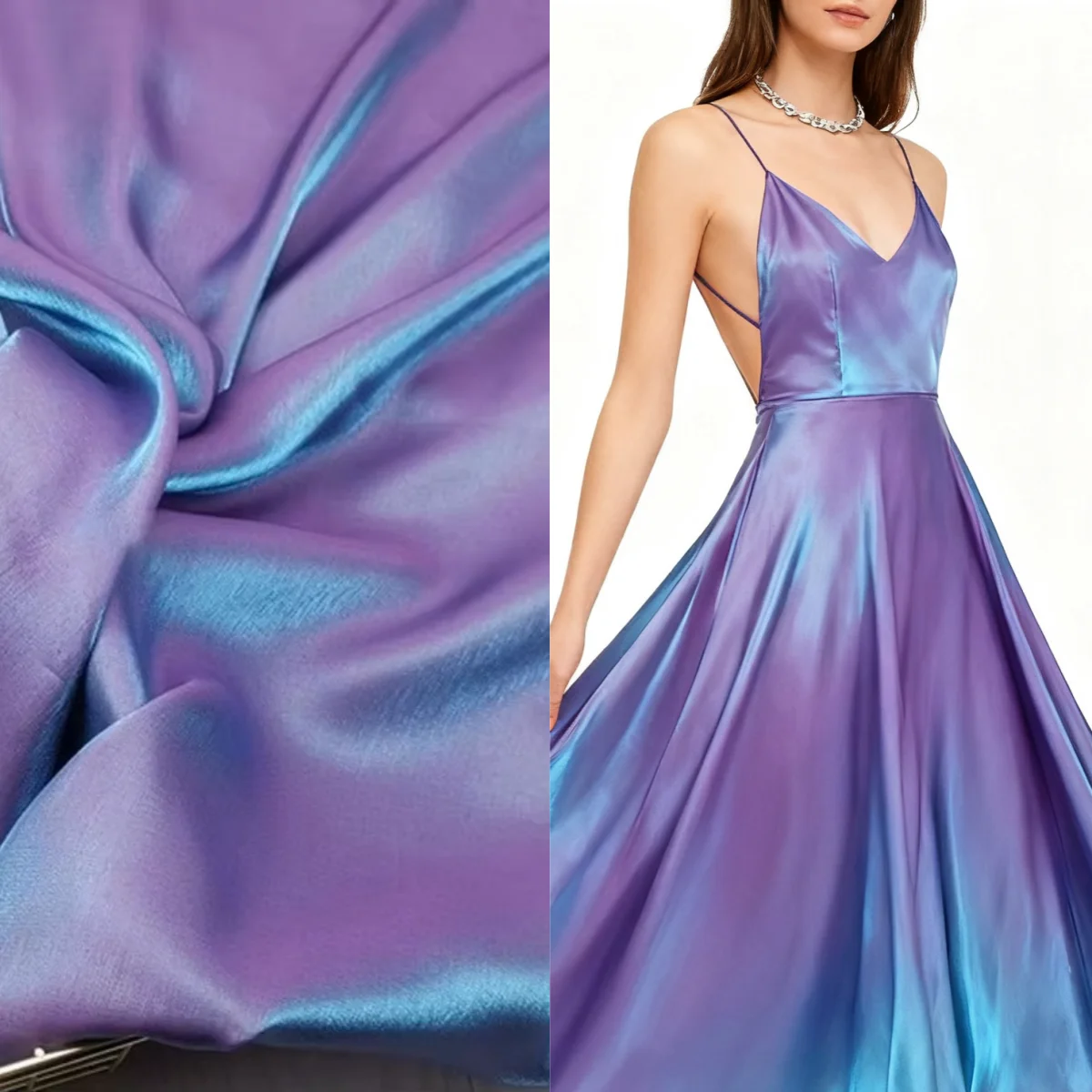 

Стеклянная градиентная ткань имитирует атласное шитье платья с уксусной кислотой, свадебное платье, дизайнерская мягкая ткань с глянцевой поверхностью