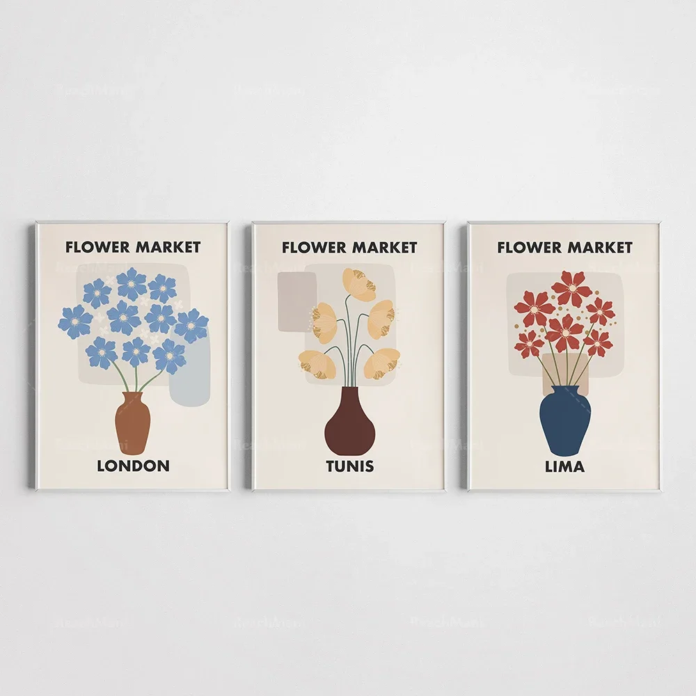 

Flower Market Set of 3 Print, Floral Printable Poster, Botanical Print, Flower Wall Art, Illustration Modern Poster