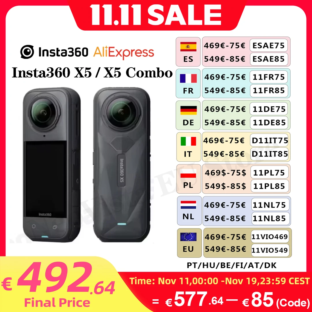 كاميرا حركة Insta360 X5 ، عدسات قابلة للاستبدال ، رقاقة ثلاثية AI ، إضاءة منخفضة فائقة ، عمر تشغيل دقيقة ، Insta X5 ، 8K ، 30fps ، جديدة #1
