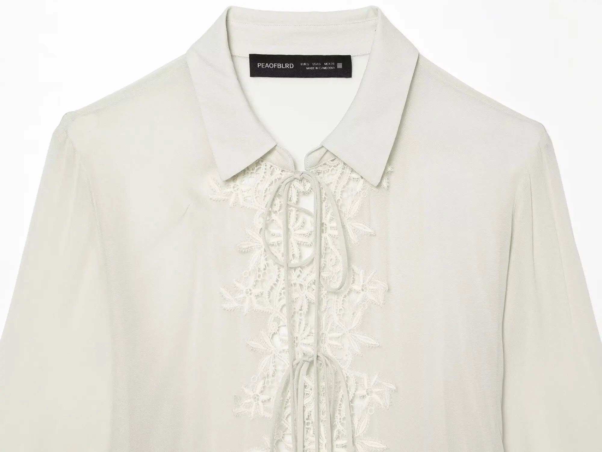 BSAY Französischer Boho-Stil Damenbluse mit Reverskragen, Spitzenstickerei, Vordereinband, Laternenärmeln, unregelmäßigem Rüschensaum, Hemdtop – Detail 7