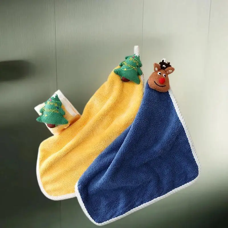 أطفال عيد الميلاد نمط منشفة اليد الكرتون الأيائل ثلج سانتا كلوز شجرة عيد الميلاد منشفة مخملية الحمام منشفة معلقة الامتزاز القماش