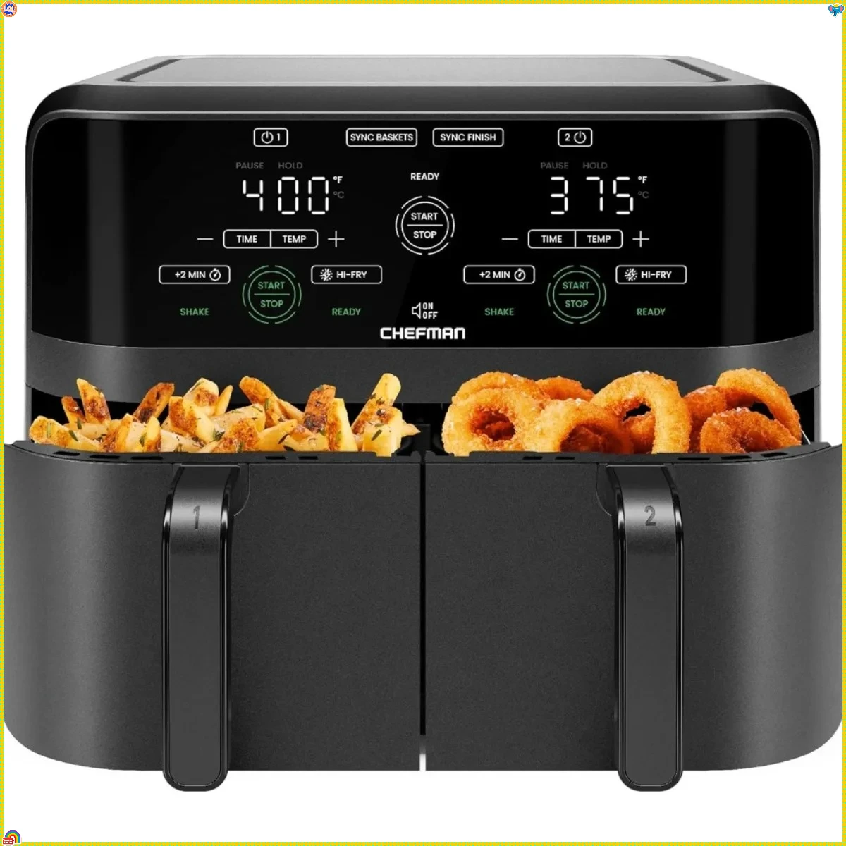 

6QT Dual Basket Air Fryer Digital Touchscreen Sync Finish 2x3QT Nonstick Black