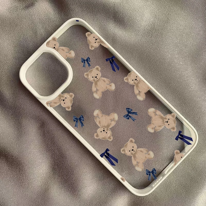 Cute Teddy Bear Bowknot Case for iPhone 17 16 15 14 13 12 11 Pro Max 16E Air X XR XS 7 8 Plus SE2022 Shockproof Protective Cover view 3