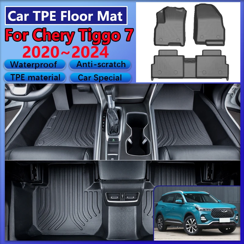 Car Floor Mats For Chery Tiggo 7 Pro 2023 Accessories Plus 2020~2024 TPE Waterproof Anti-scratch Mud Carpet Covers LHD Foot Pads