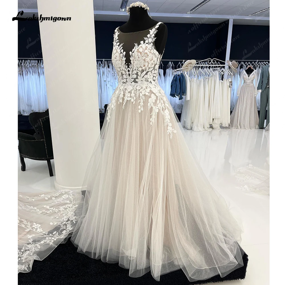 

Lakshmigown Fairy Bridal A Line Lace Boho Wedding Dresses Customized Backless Sexy Women Beach Wedding Gowns sukienka na wesele