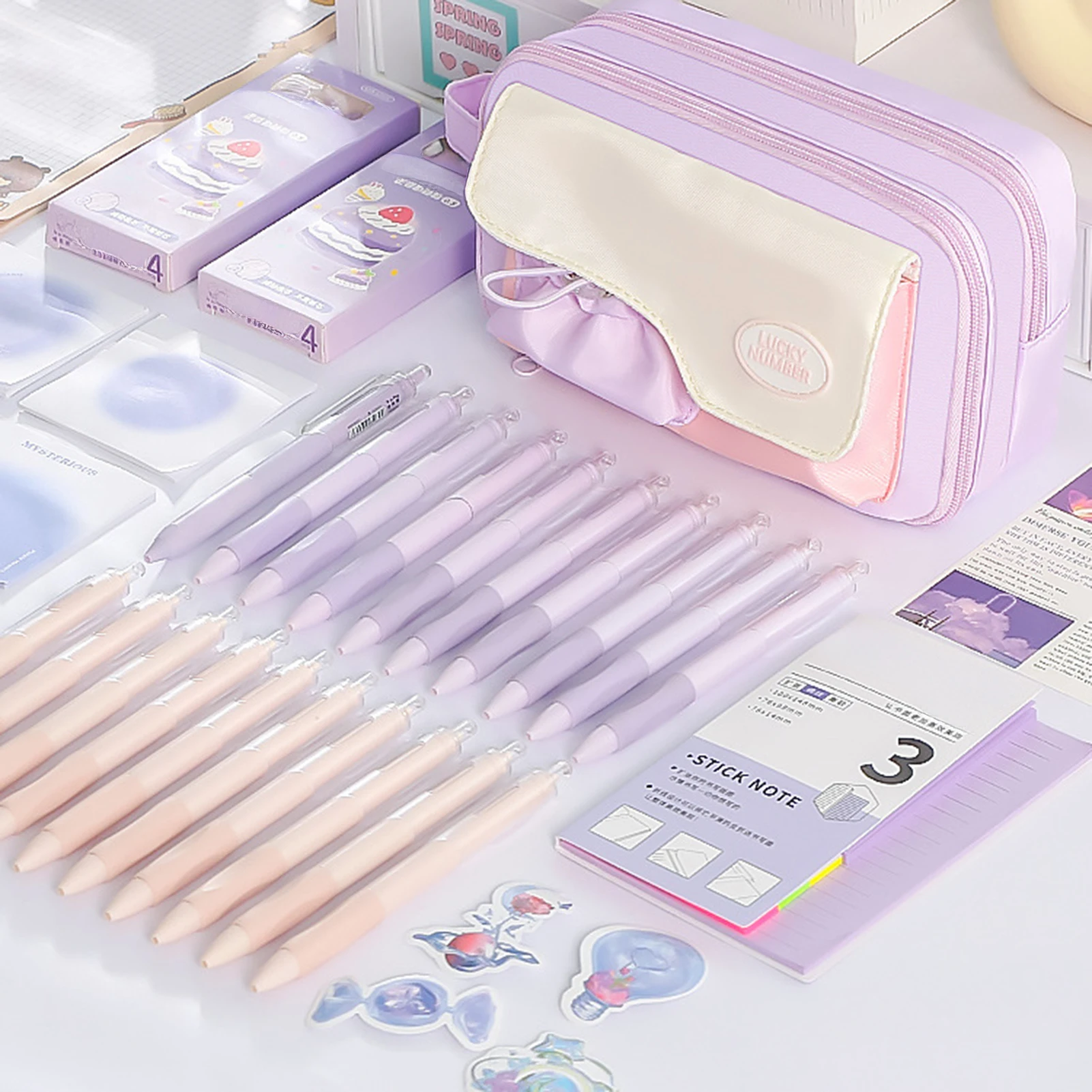 منظم قرطاسية ملون معكرون على الطراز الياباني، مقصورات متعددة صغيرة طازجة، مقلمة ذات سعة كبيرة، حقيبة أقلام محمولة