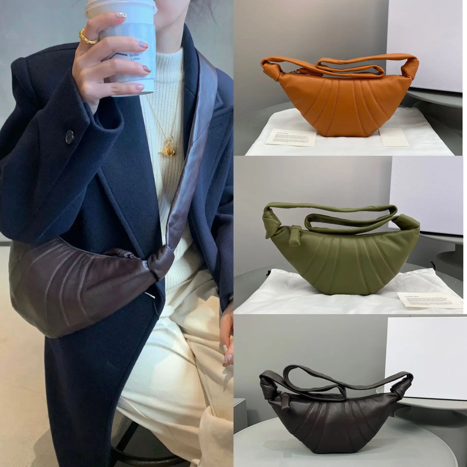 Cow Corner Bag Croissant Bag Sheepskin Shoulder Crossbody Bag Dumpling Bag Genuine Leather Texture Underarm Baguette Waist Bag