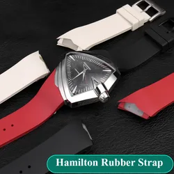 Silicone Waterproof Strap 25mm For Hamilton H24655331 H24615331 VENTURA Series Inclined Rubber Black Men's Watchband