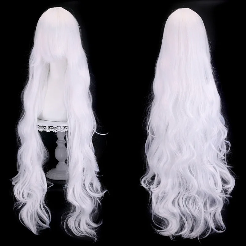 

100CM 39'' White Common Wig Anime Cosplay Long Wavy Lolita Synthetic Hair Universal Wigs Halloween Party Costume Props