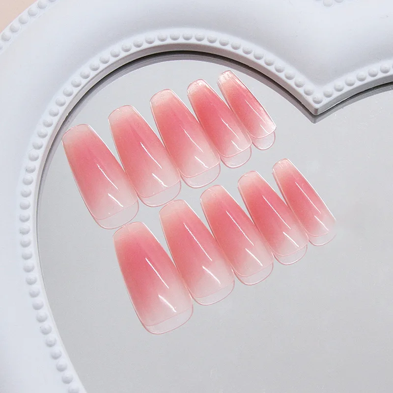 

24pcs Blush Soft Minimalist Style French Press-On Nails – Long Square Shape False Nails With Wearing Tools