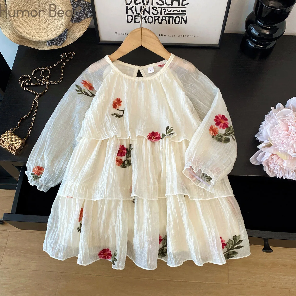 Humor Bear Vestido de Otoño para Niñas, Vestido de Princesa de Hada con Manga Larga, Tul Bordado, Estilo Pastel, Ropa de Moda Infantil