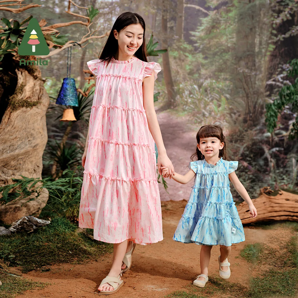 Amila 2024 Summer New Girls Family Dress  Sweet Comfortable and Breathable Mother &Daughter Floral Princess Dress